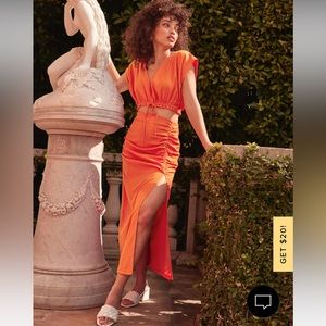 Lulu’s Play Tourist Orange Two-Piece Short Sleeve Midi Dress